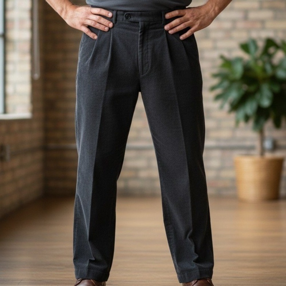 Linea Naturale Mens Black Corduroy Pleated‎ Dress Pants Size 35x30
